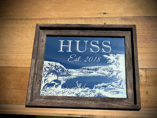 Personalized Lake Landscape Mirror|Custom Mirror|Barnwood Mirror |Large Mirror|Custom Engraved Mirror|Farmhouse Wall Mirror|11x14