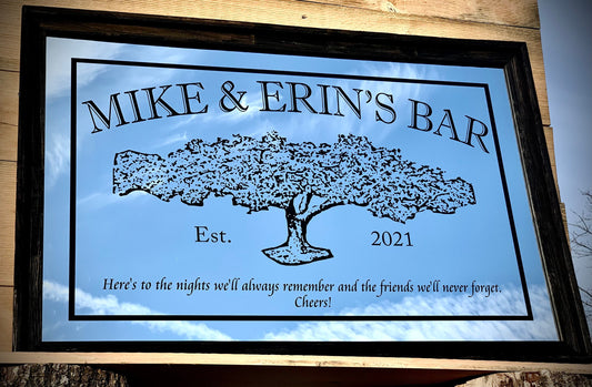 Personalized Bar Mirror|Home Bar Mirror|Tree of Life Wall Sign|Tree Mirror|Personalized Bar Mirror|Cheers Sign|Custom Engraved Mirror|24x36