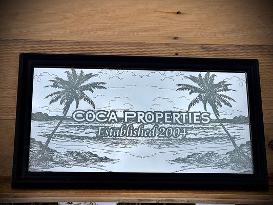 Custom Beach Logo Mirror|Large Ocean Mirror|Personalized Bar Mirror|Custom Engraved Mirror|Black mirror|12x24