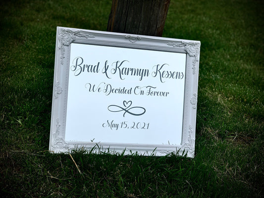 Personalized Wedding Sign|We Decided On ForeverWedding|Custom Wedding Mirror|Engraved Wedding Mirror|White Ornate Frame|Wedding Signage