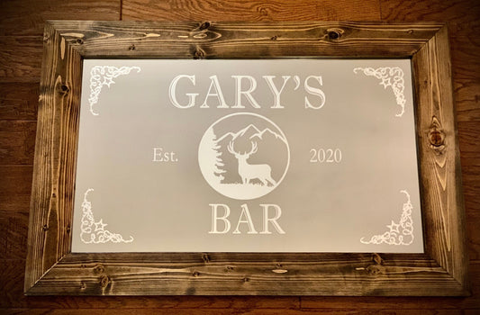 Custom Pine Tree & Deer Mirror|Large Mirror|Personalized Bar Mirror|Deer Sign|Custom Engraved Mirror|Etched Mirror|24x36 Wall Mirror