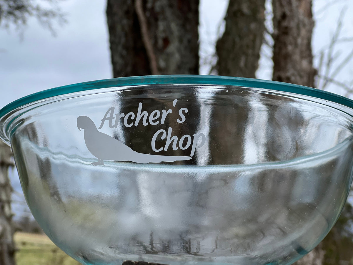 Custom Engraved Pet Food or Treat Bowl with Lid|Glass Pet Bowl|Personalized Pet Bowl|Custom Parrot Food Bowl|Glass Pet Food Bowl|2.5 Qt Bowl
