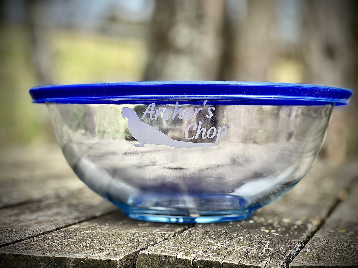 Custom Engraved Pet Food or Treat Bowl with Lid|Glass Pet Bowl|Personalized Pet Bowl|Custom Parrot Food Bowl|Glass Pet Food Bowl|2.5 Qt Bowl