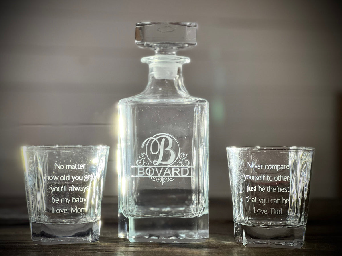 Custom Engraved Whiskey Decanter|Monogrammed Decanter|Whiskey Lover Gift|Bourbon Gift|Groomsmen Gift|Wedding Gift|Whiskey Gift Set