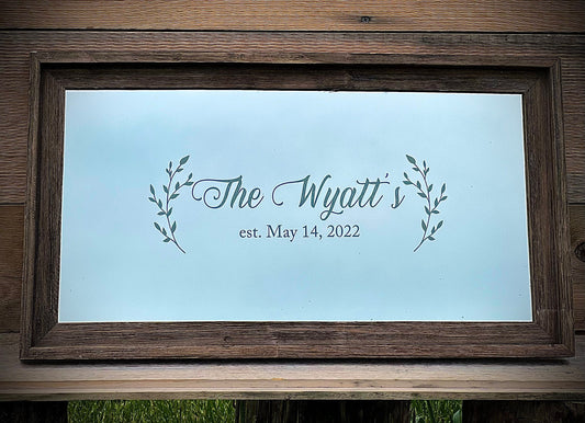 Personalized Greenery Barnwood Mirror|Large Mirror|Personalized Wall Mirror|Custom Engraved Mirror|barn wood mirror|Tree Branch Decor|12x24