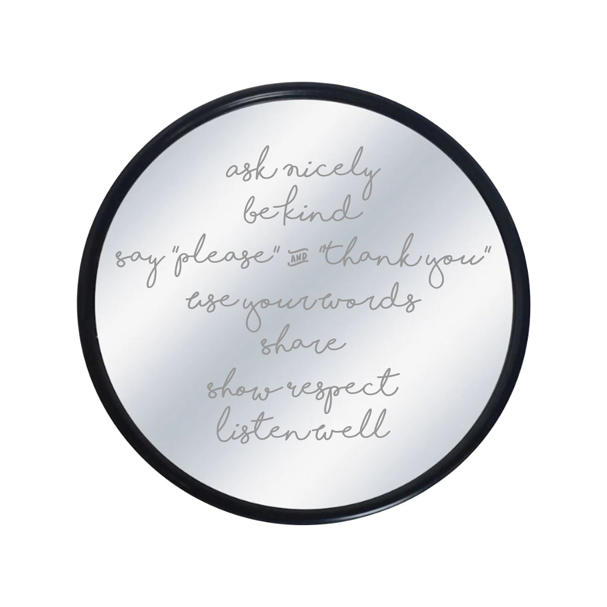 Personalized Round Black Metal Framed Mirror|Round Mirror|Custom Round Sign|Engraved Hand Written Mirror|Etched Mirror|Round 22"