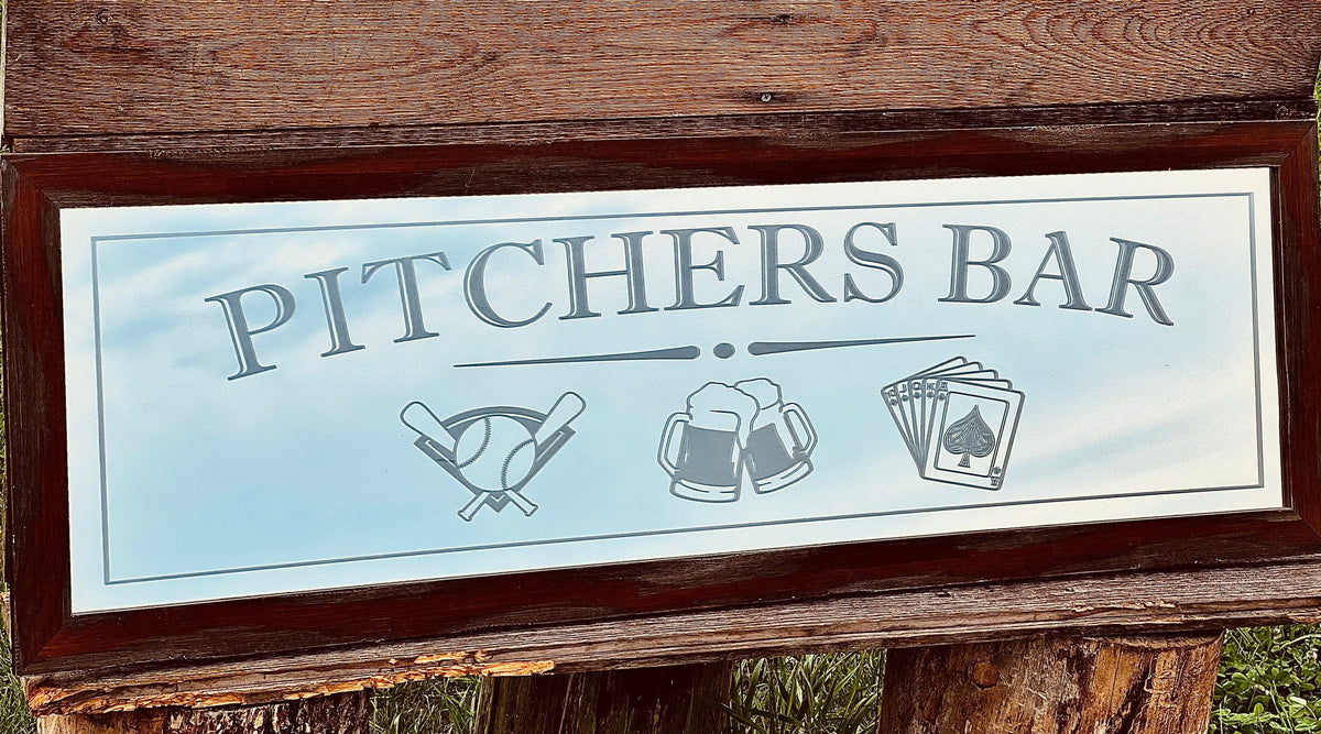 Custom Home Bar Wall Mirror|Personalized Bar Mirror|Custom Engraved Mirror|Etched Bar Mirror|Custom Bar Mirror|Baseball|Beer|Poker|16x48