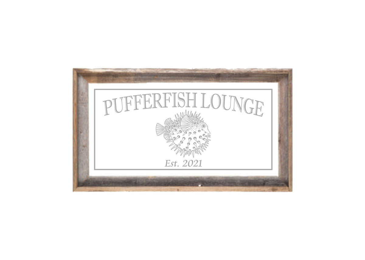 Personalized Puffer Fish Barnwood Mirror|Large Mirror|Personalized Wall Mirror|Custom Engraved Mirror|barn wood mirror|Fish Decor|12x24