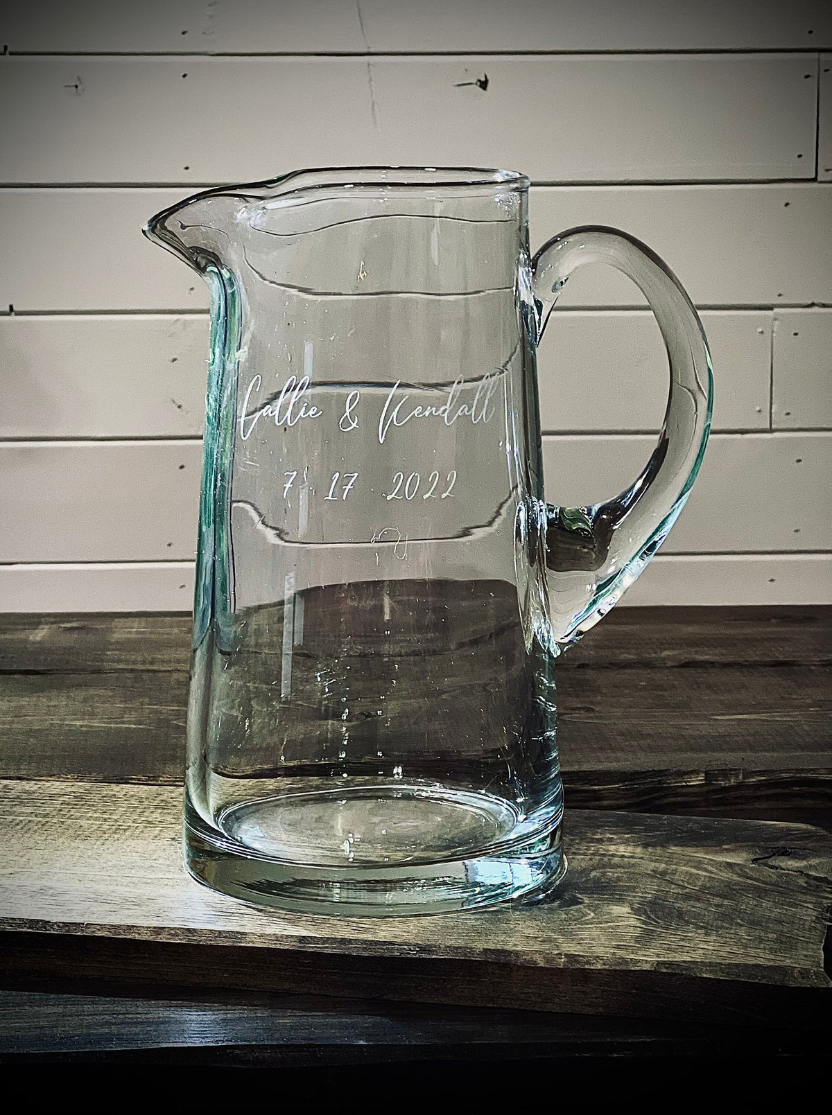 Wedding Glass Pitcher|Glass Lemonade Pitcher|Engraved Glass Pitcher|Engraved Couples Name Pitcher|Etched Glass Pitcher|Custom Serve-ware