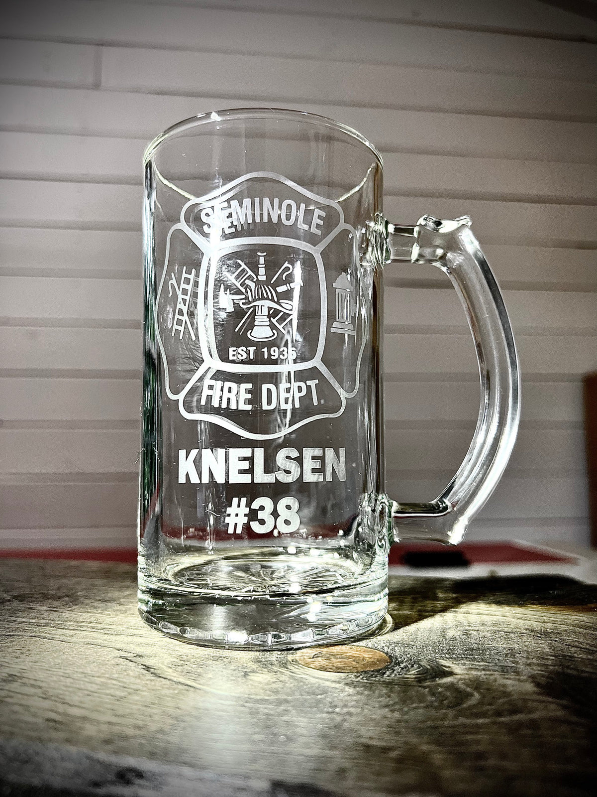 Personalized Fire Dept Logo Mug|Personalized Beer Stein|Glass Beer Mug|Custom Beer Mug|Fire Department Gift|Police Gift|Man Cave|Serve ware