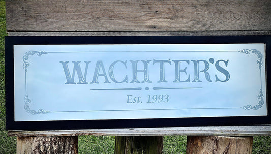 Custom Name Mirror|Large Mirror|Personalized Bar Mirror|Custom Engraved Mirror|Etched Bar Mirror|Custom Bar Mirror|Black Wall Mirror|16x48