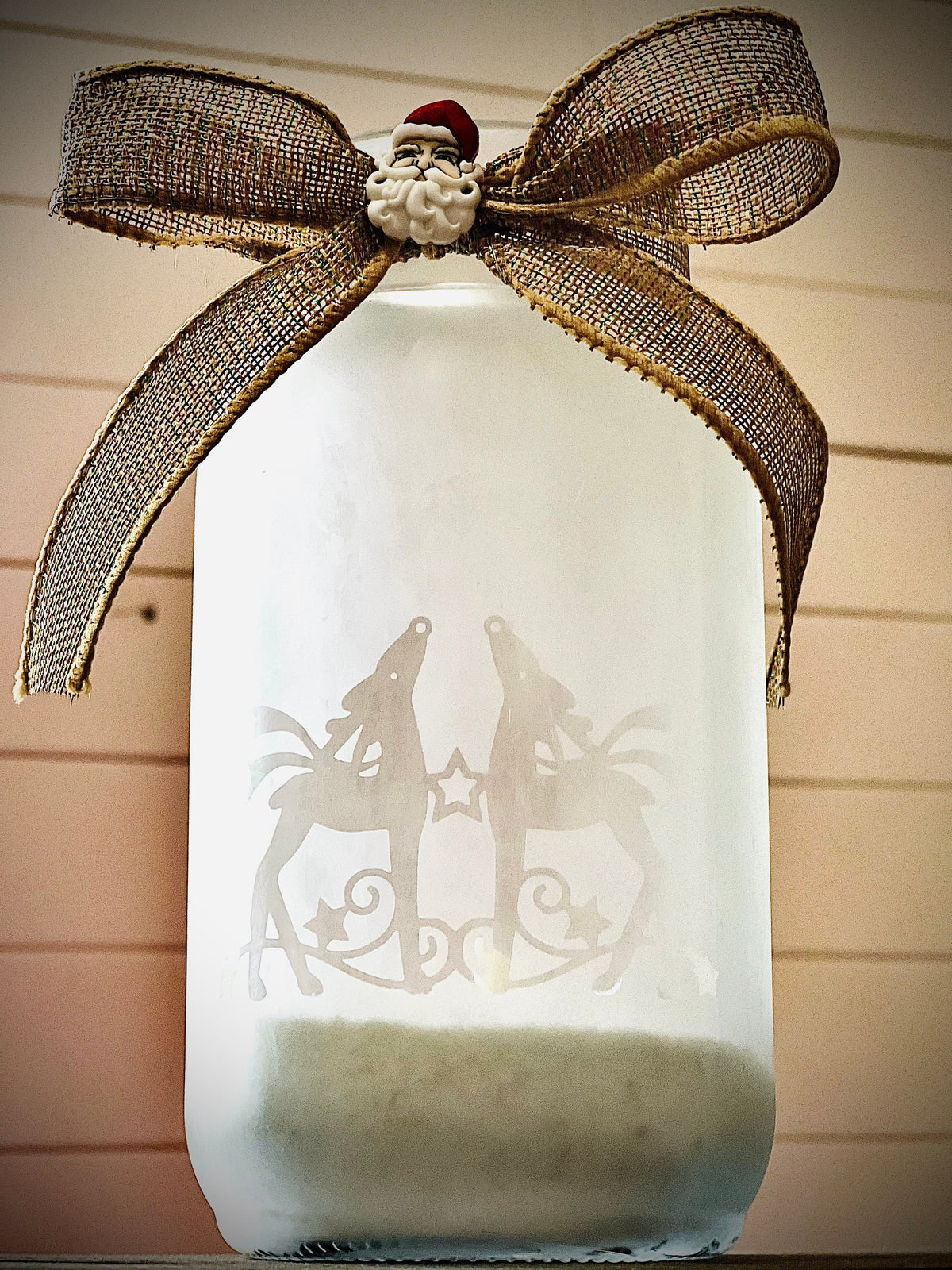 Frosted Reindeer Mason Jar Candle Holder|Reindeer Decoration|Reindeer Candle Holder|Christmas Candle Holder