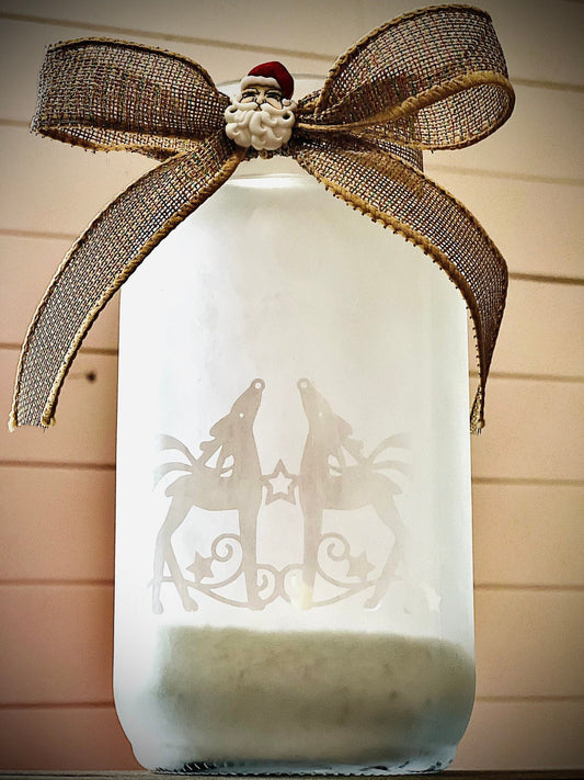 Frosted Reindeer Mason Jar Candle Holder|Reindeer Decoration|Reindeer Candle Holder|Christmas Candle Holder