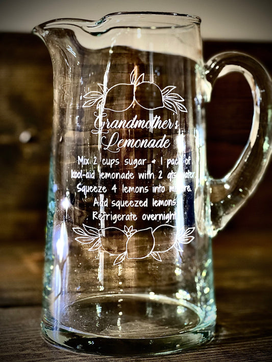 Personalized Engraved Glass Lemonade Pitcher|Glass Pitcher|Personalized Wedding Gift|Iced Tea Pitcher|Monogram Pitcher|Recipe Pitcher