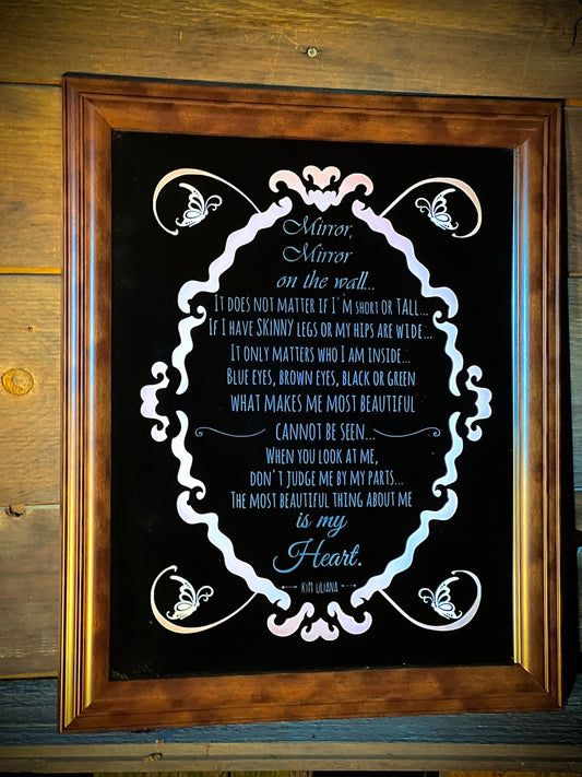Custom Poem Mirror|Large Mirror|Personalized Poem Mirror|Custom Engraved Mirror|Etched Bathroom Mirror|Home Bar Mirror 16x20 Brown Wall