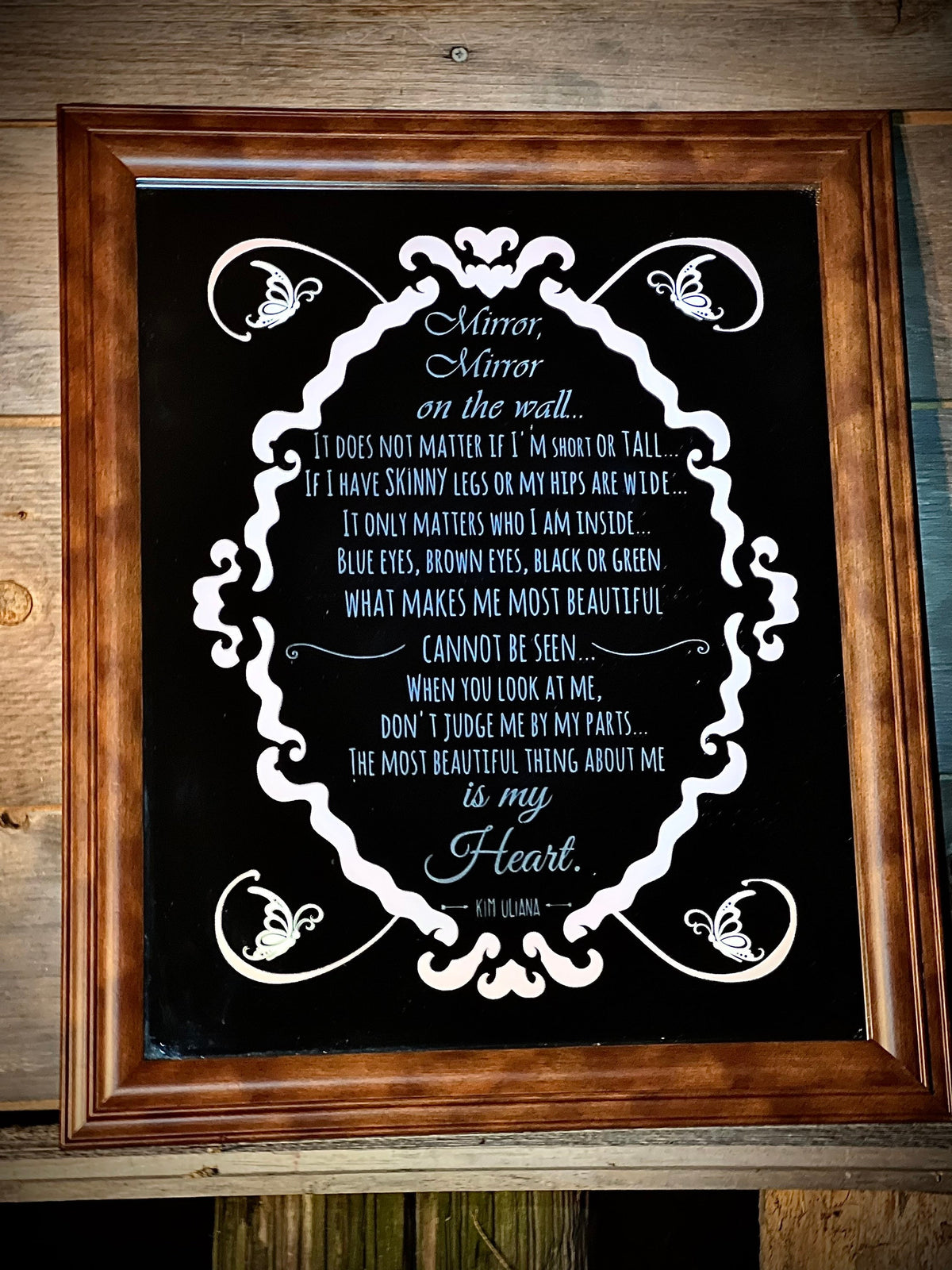 Custom Poem Mirror|Large Mirror|Personalized Poem Mirror|Custom Engraved Mirror|Etched Bathroom Mirror|Home Bar Mirror 16x20 Brown Wall