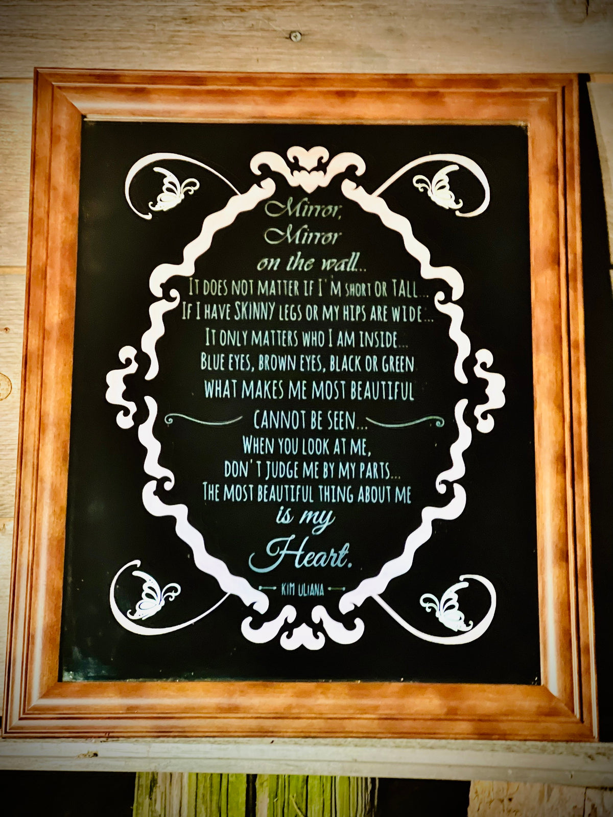 Custom Poem Mirror|Large Mirror|Personalized Poem Mirror|Custom Engraved Mirror|Etched Bathroom Mirror|Home Bar Mirror 16x20 Brown Wall
