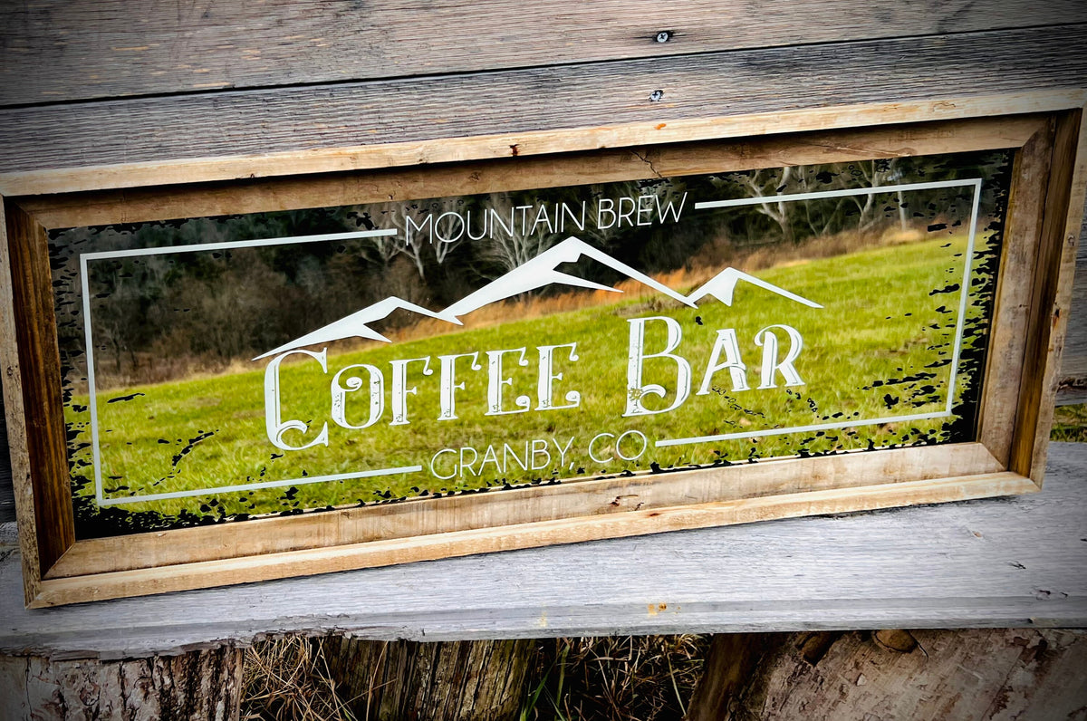 Custom Coffee Bar Mirror|Large Mirror|Personalized Coffee Mirror|Custom Engraved Mirror|Etched Coffee Sign|Custom Bar Mirror|12x36 Barnwood