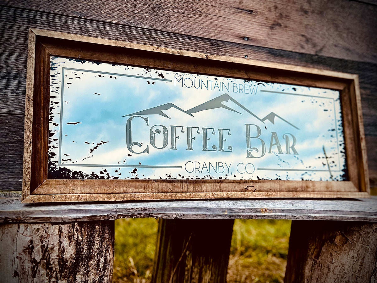 Custom Coffee Bar Mirror|Large Mirror|Personalized Coffee Mirror|Custom Engraved Mirror|Etched Coffee Sign|Custom Bar Mirror|12x36 Barnwood