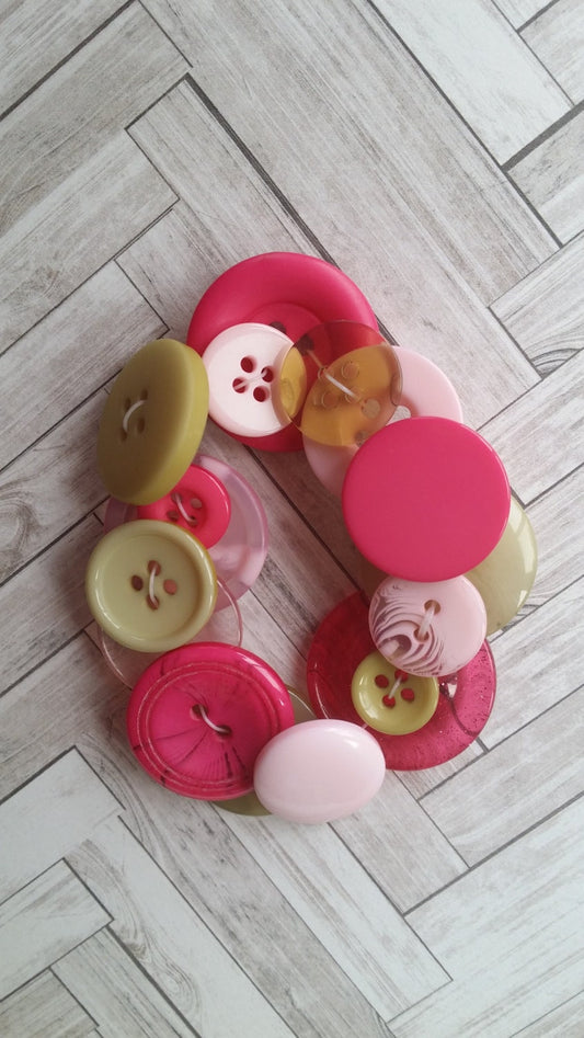 Hand Sewn Button Bracelet|Pink Button Bracelet|Elastic Button Bracelet|Custom Button Jewelry
