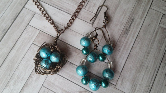 Handmade Wire Wrapped Birds Nest Necklace with matching Earrings