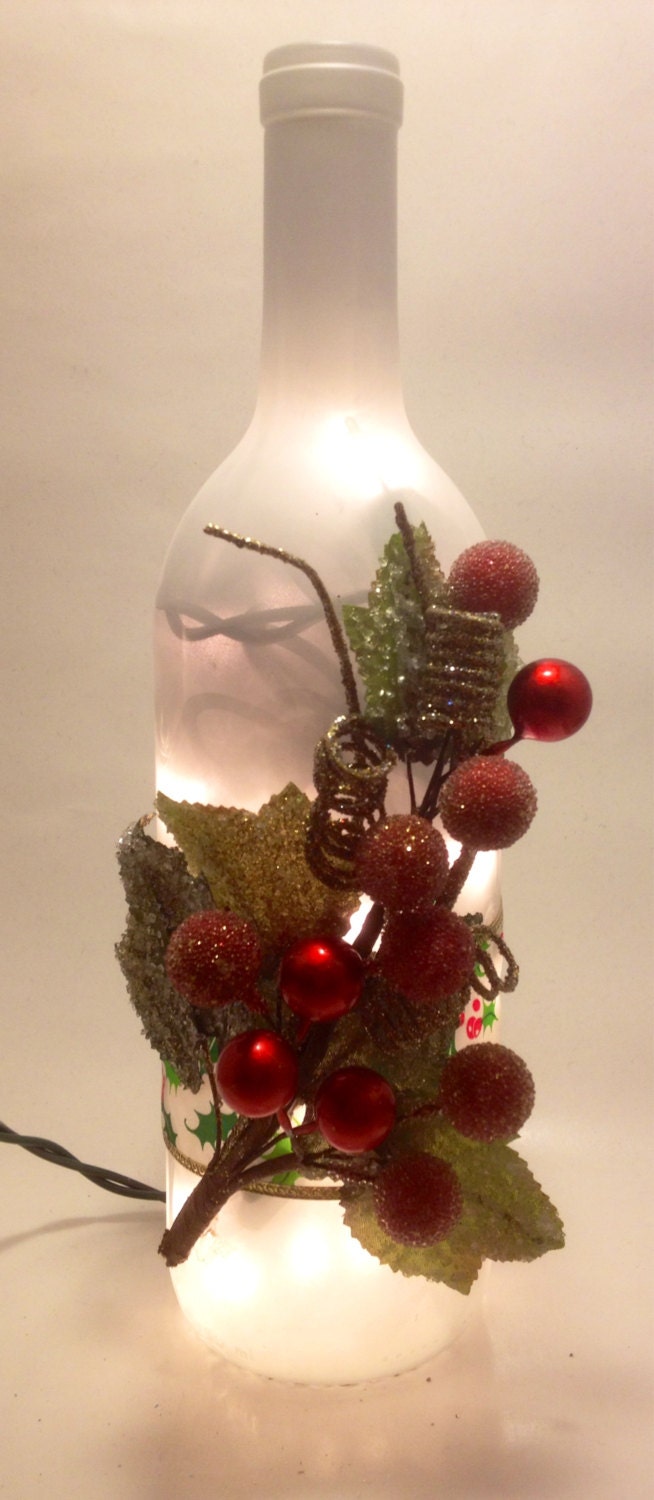 Christmas Berry Wine Bottle Lamp