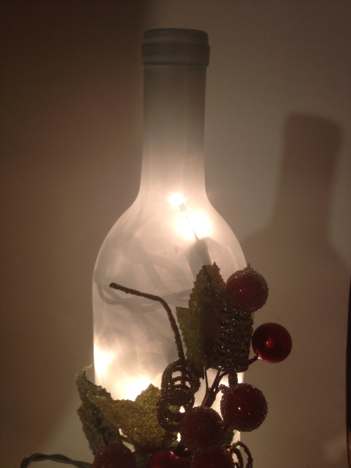 Christmas Berry Wine Bottle Lamp
