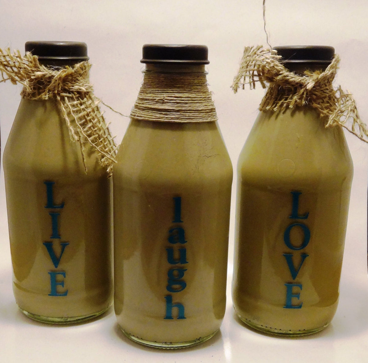Live Laugh Love vintage hand-painted milk bottles