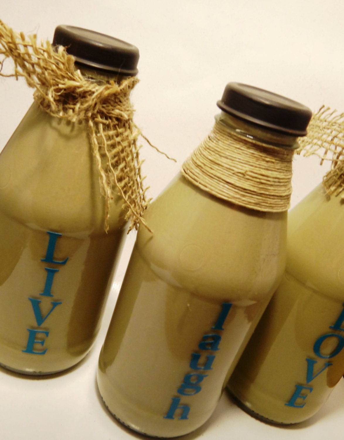 Live Laugh Love vintage hand-painted milk bottles