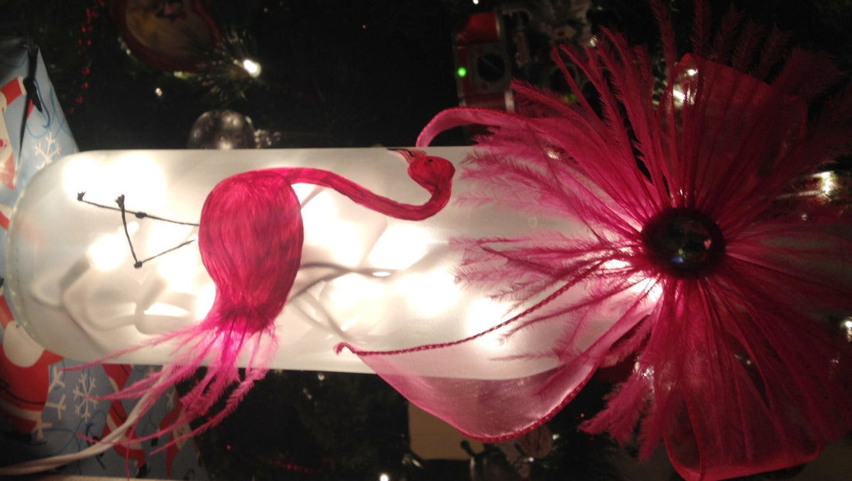 Hand Painted Pink Flamingo Wine Bottle Light