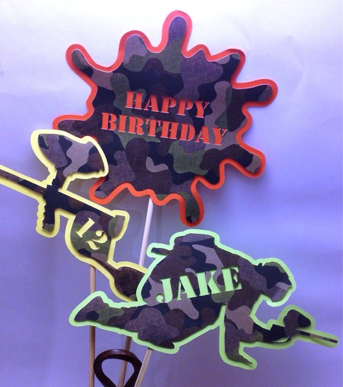 Handmade Paintball Cupcake Toppers or Centerpiece Stakes