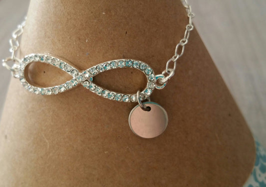 Infinity Bracelet with Hand Stamped Initial Charm