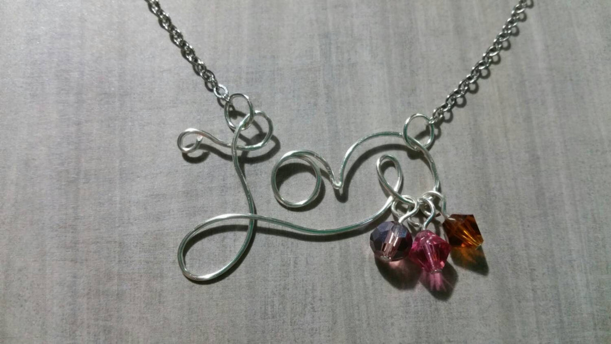 Silver Love Necklace with Glass Birthstone Beads