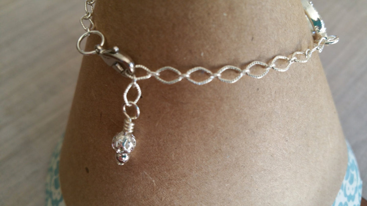 Jeweled Infinity Bracelet with Hand Stamped Heart Initial Charms