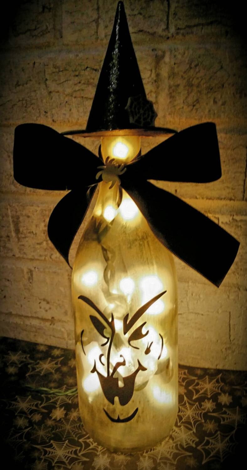 Witch Wine Bottle Lamp, Halloween Light, Halloween Decoration, Witch Decoration, Fall Decoration