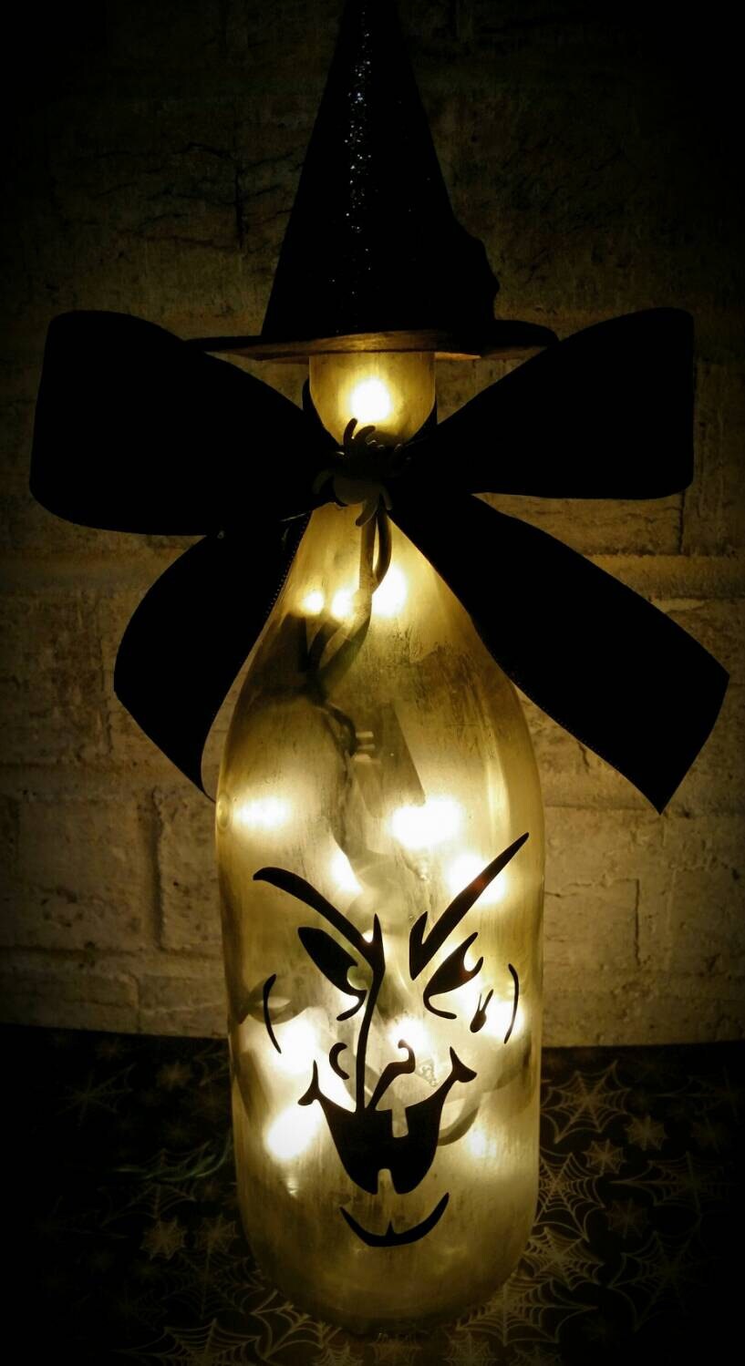 Witch Wine Bottle Lamp, Halloween Light, Halloween Decoration, Witch Decoration, Fall Decoration
