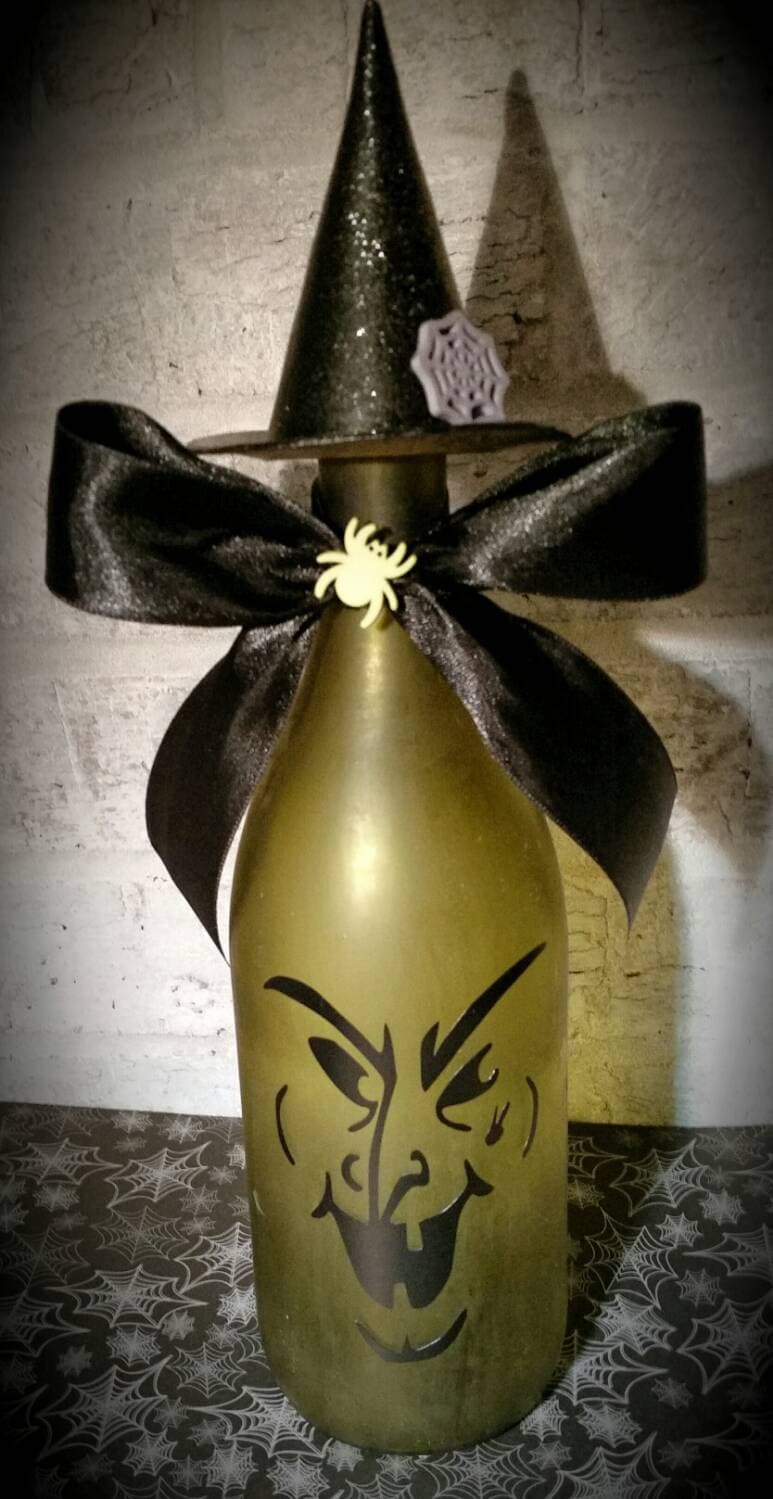 Witch Wine Bottle Lamp, Halloween Light, Halloween Decoration, Witch Decoration, Fall Decoration