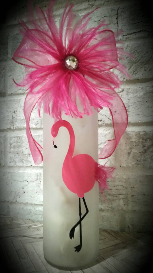 Hand Painted Pink Flamingo Wine Bottle Light
