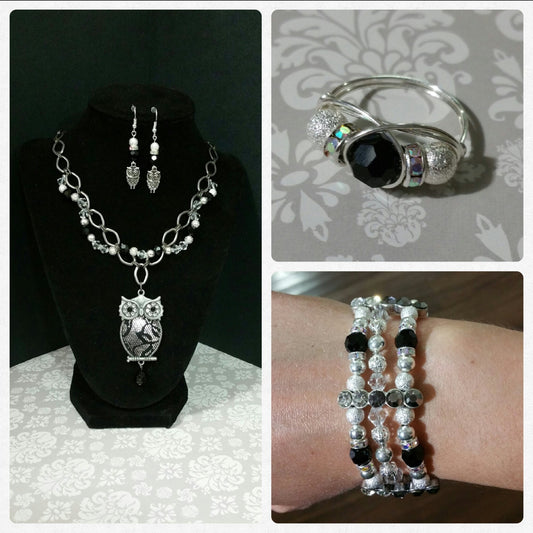 Gorgeous Handmade Owl Necklace, Bracelet, Ring, and Earrings Set