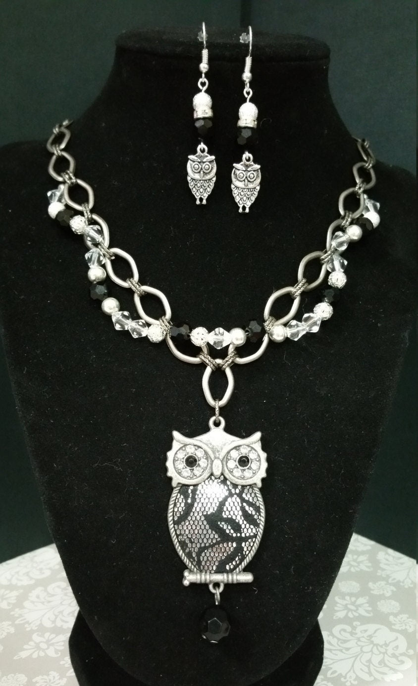 Gorgeous Handmade Owl Necklace, Bracelet, Ring, and Earrings Set
