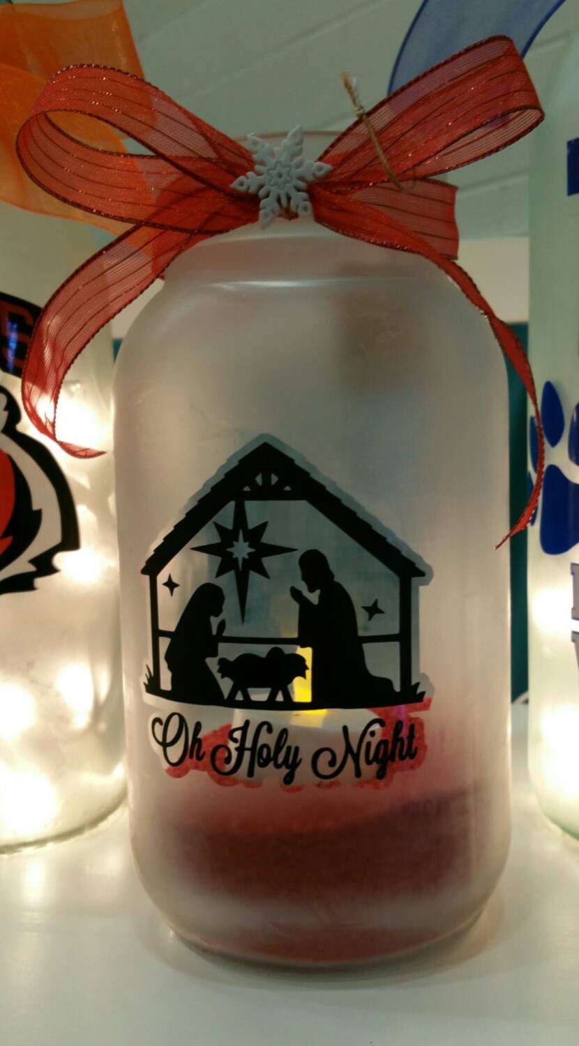 Oh Holy Night Nativity Scene Frosted Mason Jar Candle Holder|Nativity Decoration|Christmas Nativity|Christmas Candle Holder|Nativity Decor