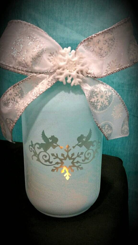 Hand Painted Angel Mason Jar Candle Holder